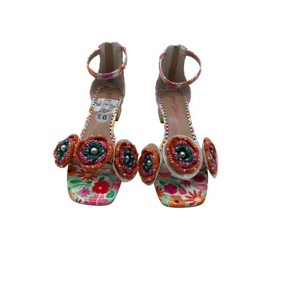 Betsey Johnson Size 9.5 Floral Embellished Fashon Ankle Strap Sandals - Picture 2 of 8